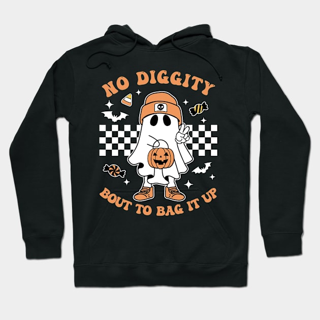 Retro Halloween Kids No Diggity Bout To Bag It Up Ghost Hoodie by patelmillie51